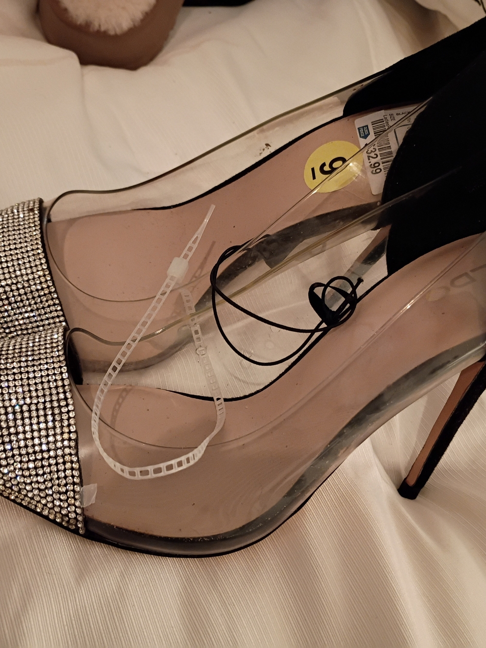 Aldo Clear PVC Pointed-Toe Rhinestone Heels - Silver - Picture 3 of 4
